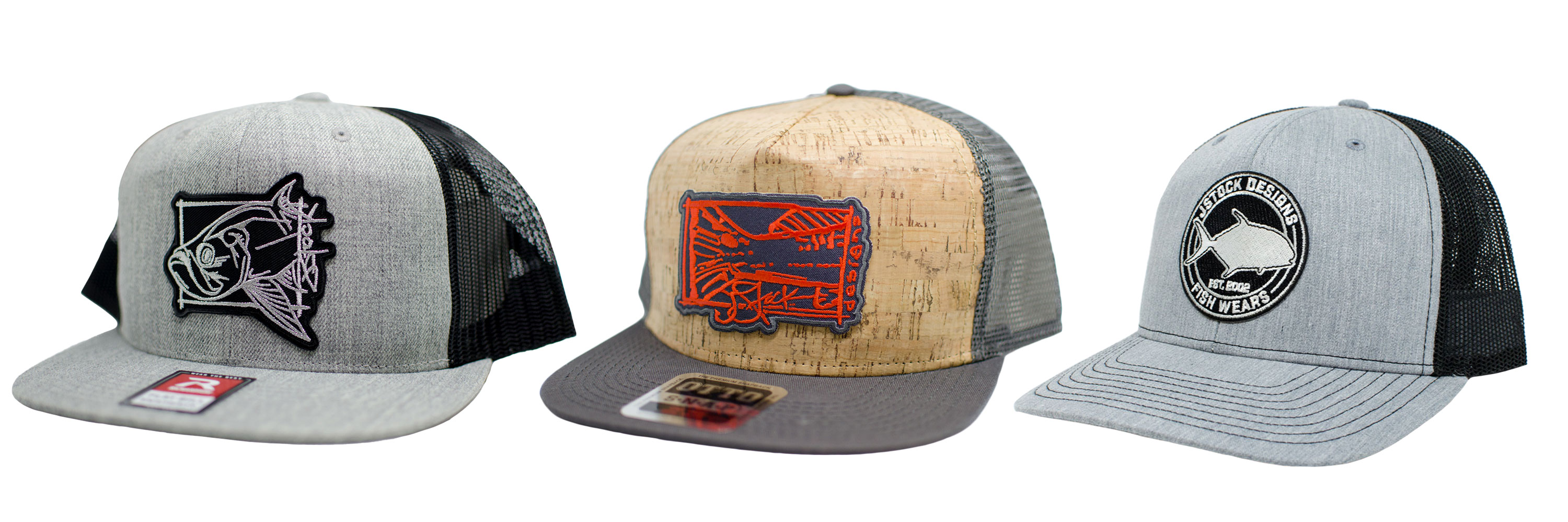A few examples of hats with patches affixed.